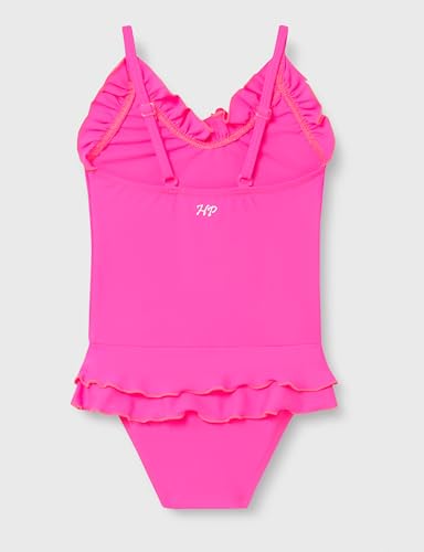 Maillot de bain une pièce rose fluo uni à volants bébé fille - 3