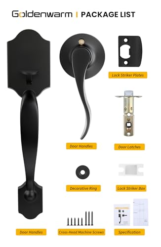 Image of Goldenwarm Black Front Door Handle, Door Handle Exterior, Single Cylinder Front Door Handle Only, Matte Black Front Door Handle No Lock