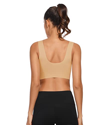 Image of WOWENY Seamless Bras for Women Sleep Leisure Sports Yoga Bra Padded Wireless Thin Soft Comfy Pullover Tops Plus Size