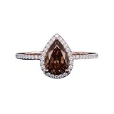 PB Collection 1.5 Carat Pear Shape Chocolate Brown CZ Diamond Halo Engagement Ring in 14K Rose Gold Finish, Teardrop Anniversary Ring for Women 6