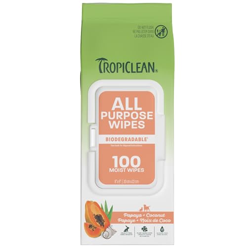 TropiClean Papaya & Coconut Luxury 2-in-1 Pet Wipes, 100ct - Wipes for Dogs & Cats - Gently Removes Dirt, Dander & Smells - for Pet Paws, Face, Body & Bottom - Tropical Papaya & Coconut Scent