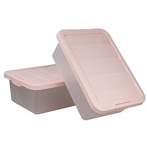 Ucake Juego de 2 Cajas de Almacenamiento de Plástico Grandes para Debajo de la Cama, Color Rosa
