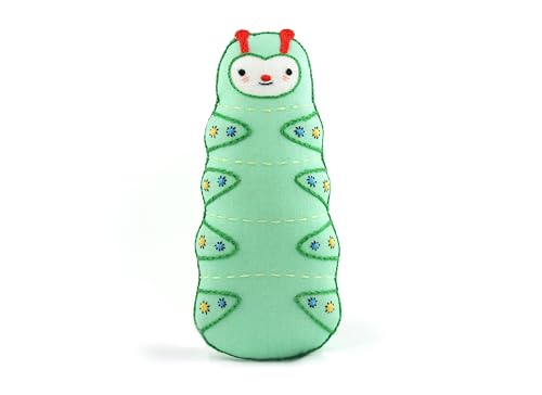 Image of Kiriki Press DIY Embroidery Doll Kit - Skill Level 1 - Beginner to Advanced Embroidery Kits for Adults Teens (3 Skill Levels) Animal Embroidery Kit - Screen Printed Pattern (Caterpillar - Level 1)