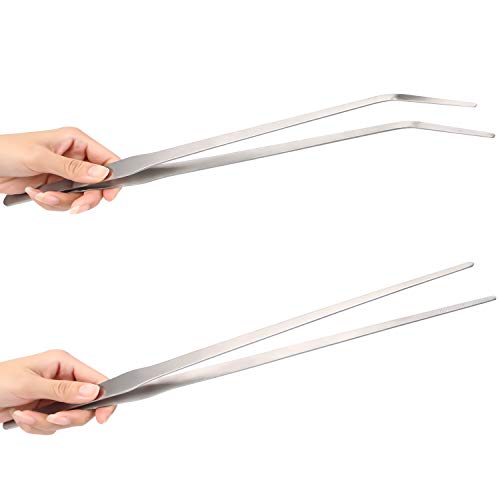 Feeding Tongs 15" 2 Pcs Super Thick Stainless Steel Forceps Curved and Straight