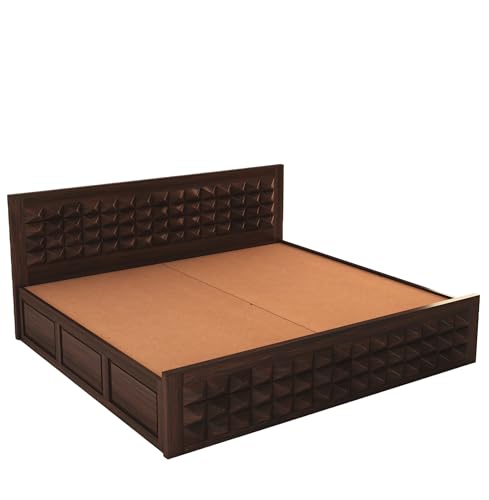 SONA ART & CRAFTS Diamond Solid Sheesham Wood King Size Bed with Storage Box + 2 Side Tables | Wooden King Size Cot Bed | Double Bed with Box - Walnut Finish (Assembly Included)