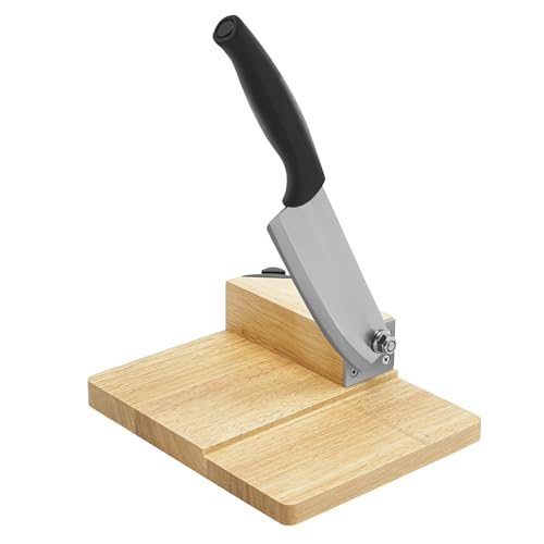 Coupe-fromage, guillotine à levier en acier inoxydable, avec socle en bois, coupe-saucisse, longueur de la lame : 15,8 cm