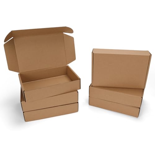 HORLIMER 6 Pack Shipping Boxes 230x152x50 mm (9x6x2 inch), Brown Corrugated Cardboard Boxes for Small Item Packaging, Secure Storage and Business