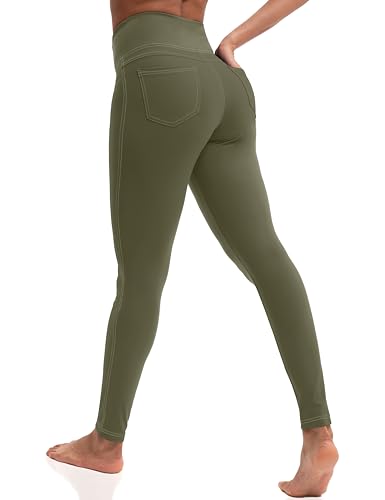 VOOVEEYA Leggings for Women High Waist, Yoga Pants with Pockets Tummy Control Workout Pants Stretchy Jeggings