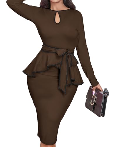Image of MOJICK Vintage Dress for Women Ruffle Bodycon Keyhole