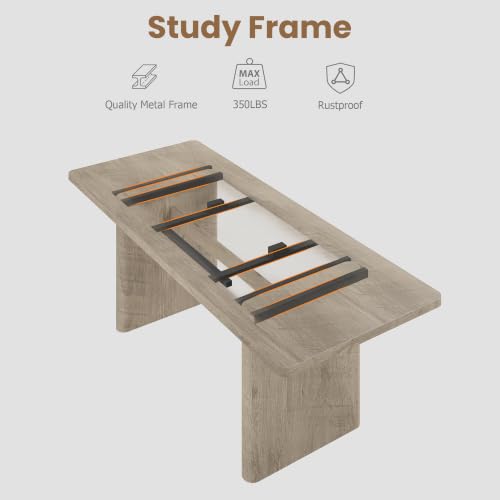 Image of GarveeHome Rectangular 63 inch-82.7 inch Extendable Dining Table with Round Corner | Spacious, Sturdy, Stable, Farmhouse, Scratch-Resistant, Durable, Easy to Assemble, Matches Any Chair Style, Sturdy Base