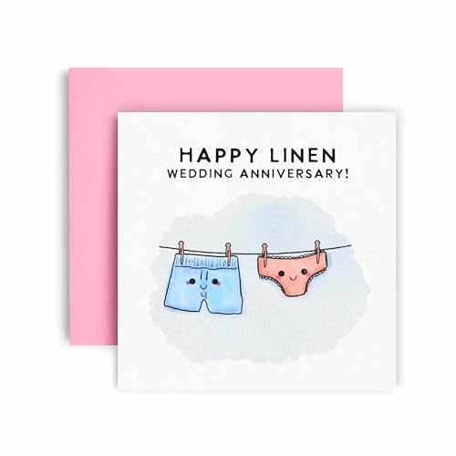 Happy Linen Anniversary Card - 4th Anniversary Card for Husband or Wife - Happy Wedding Anniversary 14.8cm (Linen 4th)