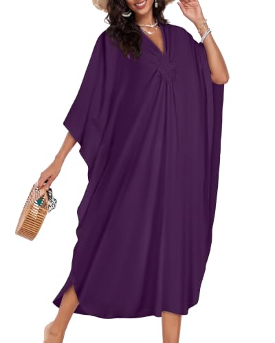 Image of Kaftan Dresses for Women V Neck Caftans Batwing Sleeve Beach Cover Ups | JILUVIN Plus Size Long Floral Print Dress, Loose Fit Maxi Casual Moomoo, Lounge House Mumu Nightgown Summer Vocation 2026