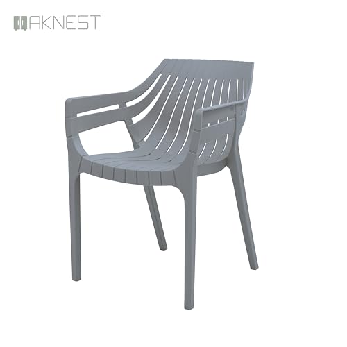 Image of OAKNEST Supreme Spectrum Plastic Arm Chair - Modern Slatted Stackable Chair for Living Room, Dining, Garden, Balcony, Restaurant & Cafe | Indoor Outdoor Designer Chair, Set of 2, Champagne