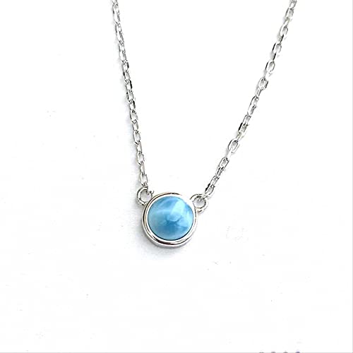 Pendentif bleu naturel rond 5mm en argent collier femme TXQHD