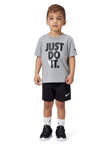 Image of Nike Boys Polyester Solid Little 2 Piece Swoosh T-Shirt Tee & Mesh Shorts Set