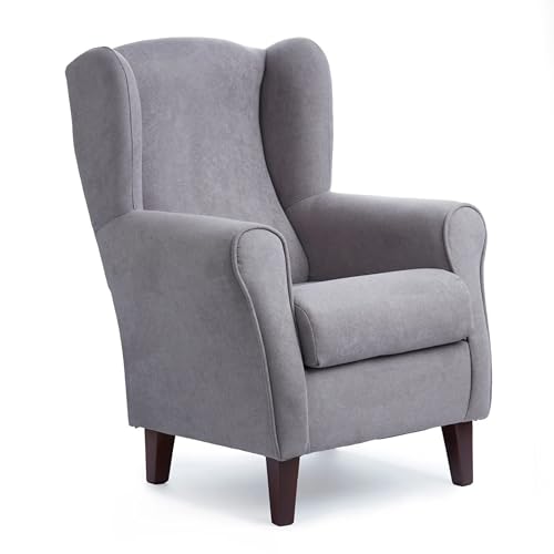 Abuelo A Gusto | Sillón Orejero Individual Roma - Compacto para Salón y Dormitorio - 106x74x78cm - Butaca de Lectura Cómoda y Ligera - Tela Antimanchas, Respaldo Alto y Sentada Firme (Gris)