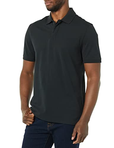 Amazon Aware Herren Leichtes Kurzarm-Poloshirt aus Baumwollpikee, Verwaschenes Schwarz, L