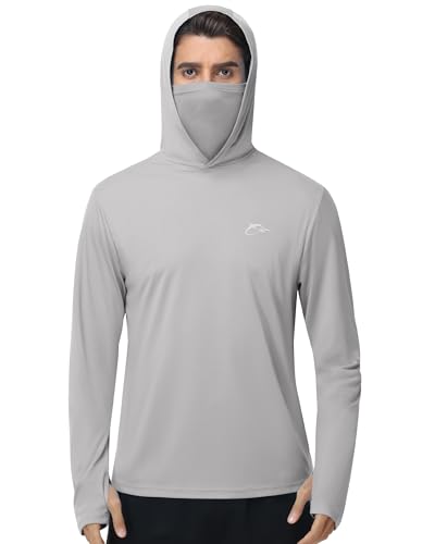 Image of FISHEAL Men's Performance Fishing Hoodie Shirt - UPF 50+ UV Sun Protection Long Sleeve Shirts with Mesh Face Mask