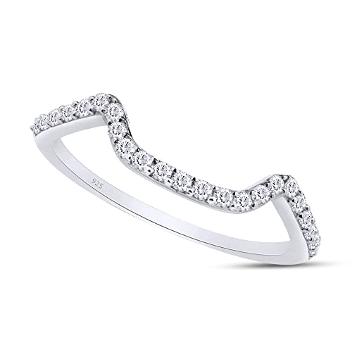 SAVEARTH DIAMONDS 1/5 Carat Round Cut Lab Created Moissanite Diamond Curved Wedding Band Ring In 14K Gold Plated 925 Sterling Silver Jewelry (Clarity : VVS1, 0.20 Ct)3