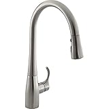 KOHLER 596-VS Simplice Kitchen Sink Faucets with Pull Down Sprayer, 3-Spray Design, Vibrant Stainless Kitchen Faucets, High Arch