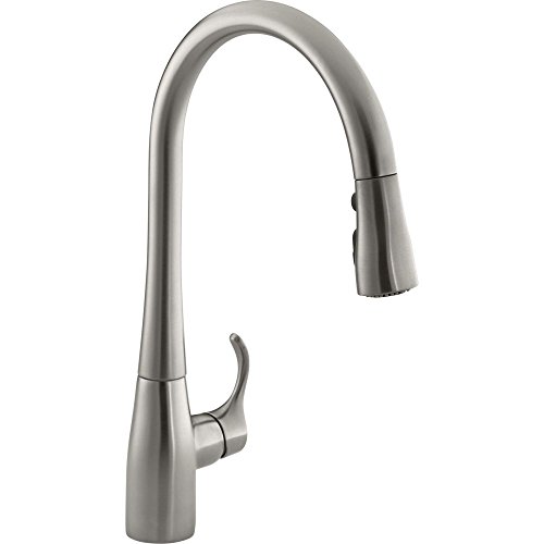 KOHLER 596-VS Simplice Kitchen Sink Faucets with Pull Down Sprayer, 3-Spray Design, Vibrant Stainless Kitchen Faucets, High Arch