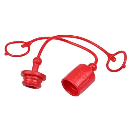 Image of 3 /4'' ISO-A 5675 7241 AG Hydraulic Coupler Male Female Dust Cap and Plug Cover Kit Compatible with Hydraulic Quick Connect Coupling Red Cap Retention Ring Attached to Hose