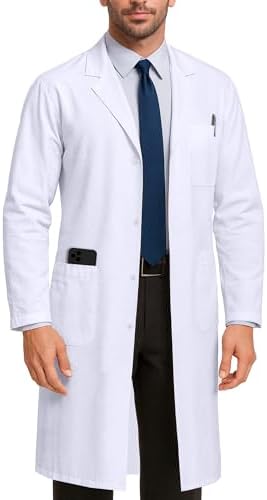 NY Threads Professional Lab Coat for Men Long Sleeve Medical Coat 1 Pack, Large, White
