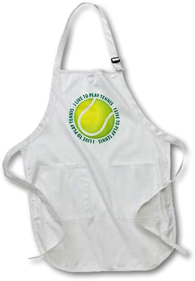 3dRose apr_41817_1 I Live to Play Tennis-Text Around Tennis Ball-Full Length Apron with Pockets, 22 by 30-Inch, White