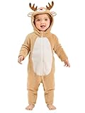 IIMMER Baby Boy Girls Christmas Xmas Cute Jumpsuit Hoodied Newborn Fleece Winter Onesie Romper Brown Reindeer 2 Years