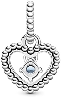 Pandora Women's Sterling Silver Birthstone Dangle Charm & Heart Clasp Snake Chain Bracelet Set - Jewelry Gift Box Included