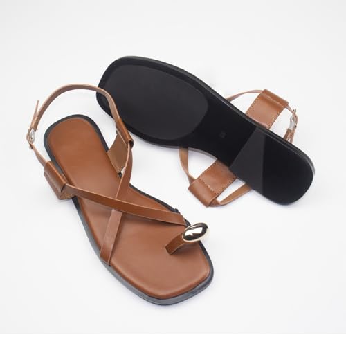 Yytcsjz Strappy flat Sandals for Women, Women Orthopedic Bunion Corrector, Open Toe Leather Sandal Shoes, with Arch Support2