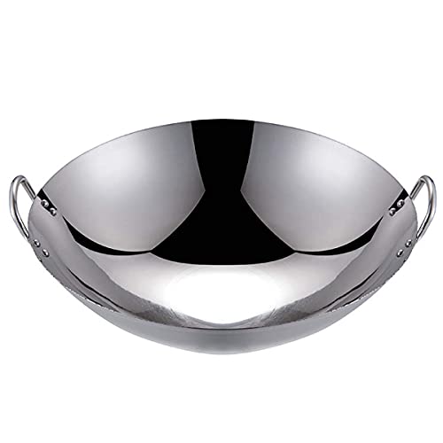 Sartén Wok de acero inoxidable, sartén para saltear, fondo redondo antiadherente, sin revestimiento, sin pintura, menos aceite, menos sartén Wok martillado a mano, wok tradicional chino, 26 cm/10 pu