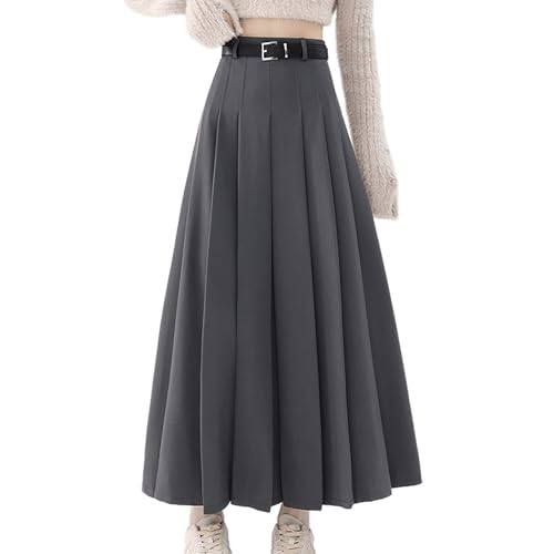 Summer Black Flowy Maxi Skirts for Women Trendy Solid High-Waist Pleated Flared Classic A-Line Casual Maxi Skirt