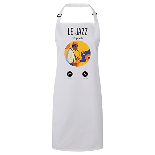 Tablier cuisine haut de gamme motif saxophone avec finitions premium pour chef