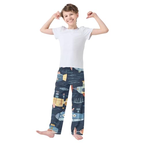 ZZXXB Funny Submarine Boys Long Pants Soft Trousers Elastic Waist Kids Lounge Bottoms with Pockets S-XL3