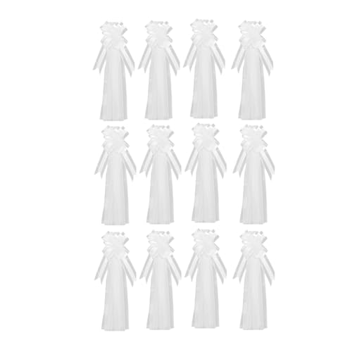 YEHEI Grands Nœuds de Banc de Mariage Blancs avec Longs Nœuds de Banc de Mariage en Tulle, Décorations D'Allée de Chaise, Décoration de Voiture de Mariage