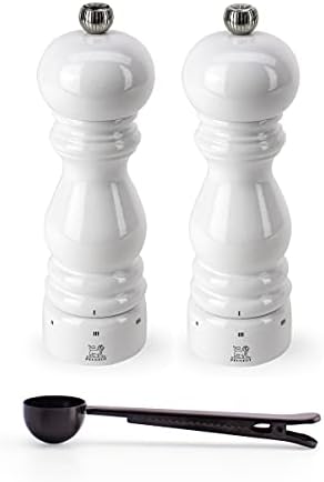 Peugeot Paris u'Select 6 Setting Manual Salt & Pepper Mill Set With Black Stainless Steel Spice Scoop Made In France (White Lacquered, 12- Inch) image 5