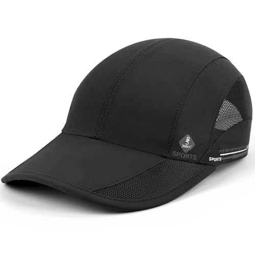 BSBUY Gorra de Béisbol, Gorras Hombre Mujere Secado Rápido Plegable, UPF50+ Sombrero de Sol, Rápido, Malla Transpirable Ligera para Correr Aire Libre Deportes, Negro