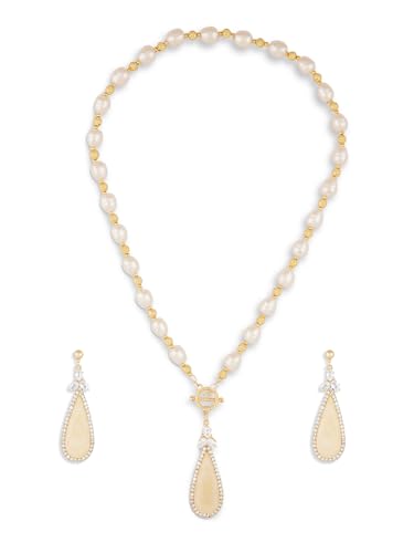 ZAVERI PEARLS Gold Tone Beaded Dazzling Diamonds Embellished Toggle Clasp Necklace & Earring Set For Women-ZPFK18321