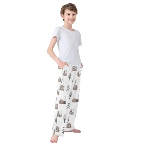 CaTaKu Boys Scandinavian Forest Pants for Boys Girls Wide Leg Sweatpants Kids Long Bottoms with Pockets Size 6-14Y2