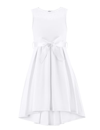 Arshiner Niñas Vestido Sin Mangas Novia Malla Vestidos Verano Formal Festivo Vestido Elegante Fiesta Vestidos con Cinturón para Niñas 9 10 años Blanco