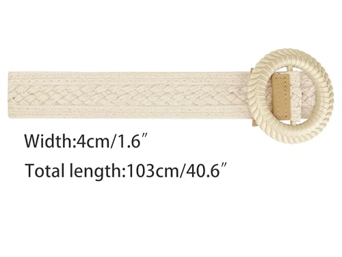 Women's Vintage Round Buckle Woven Belts Boho Waist Belt for Dress3