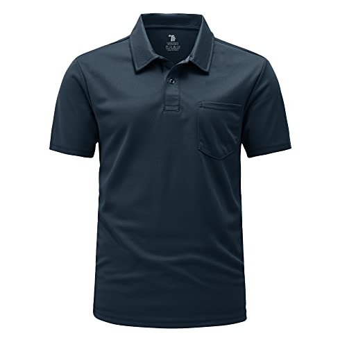 Rdruko Men's Breathable Golf Polo Shirts Short Sleeve with Pocket Summer Regular Fit Casual Work T-Shirts Navy Blue M