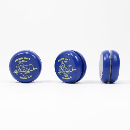 Grandpa Sam's Old Fashioned Wooden Yo-Yo by YoYoSam - Set of 3 (All Blue)