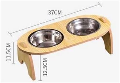 Food Water Bowl Wooden Structure Tilted Pet Feeding Stainless Steel Dispenser Tilt Angle to Protect Pet's Spine image 3