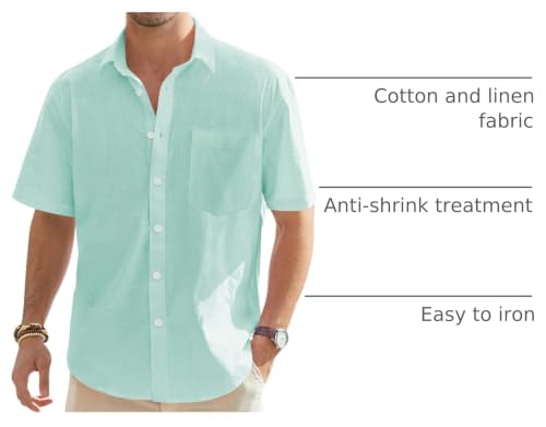 Image of J.VER Mens Linen Shirt Short Sleeve Button Down Casual Summer Shirts | Cotton Linen, Untucked, Big Tall, from Beach Camp Vacation, Cruise Fishing, Work Office, to Wedding Party Family, with Pocket
