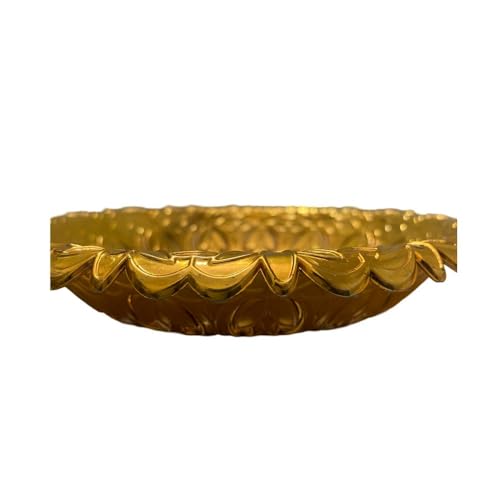 Image of SereneCorner Exquisite Golden Round Serving Tray, Multipurpose and Decorative with Sturdy Built Intricate Design, Home Use, Perfect for Gifting, Weddings, and Festive Celebrations, Gold