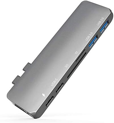 Pavlysh 7 in 1 Type C hub - MacBook Adapter - Best mac hub for 2016/2017/2018 13" 15"- 7 in 1: USB-C 100W Power Delivery - Thunderbolt 3-4K HDMI - microSD/SD Card Reader - 2 x USB 3.1