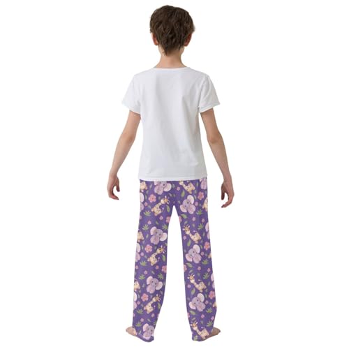 ZZXXB Elephant Giraffe Flowers Boys Long Pants Soft Trousers Elastic Waist Kids Lounge Bottoms with Pockets S-XL3