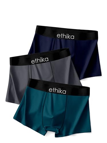 Image of Ethika Men's Extra Thin Elastic Underwear Long Comfortable Ice Silk Breathable Comfort Brief-Boxer-Trunks Imported Material Pack of 3 (in, Alpha, L, Multicolour) (in, Alpha, M, Multicolour)